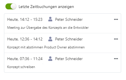 Letzte Zeitbuchungen anzeigen