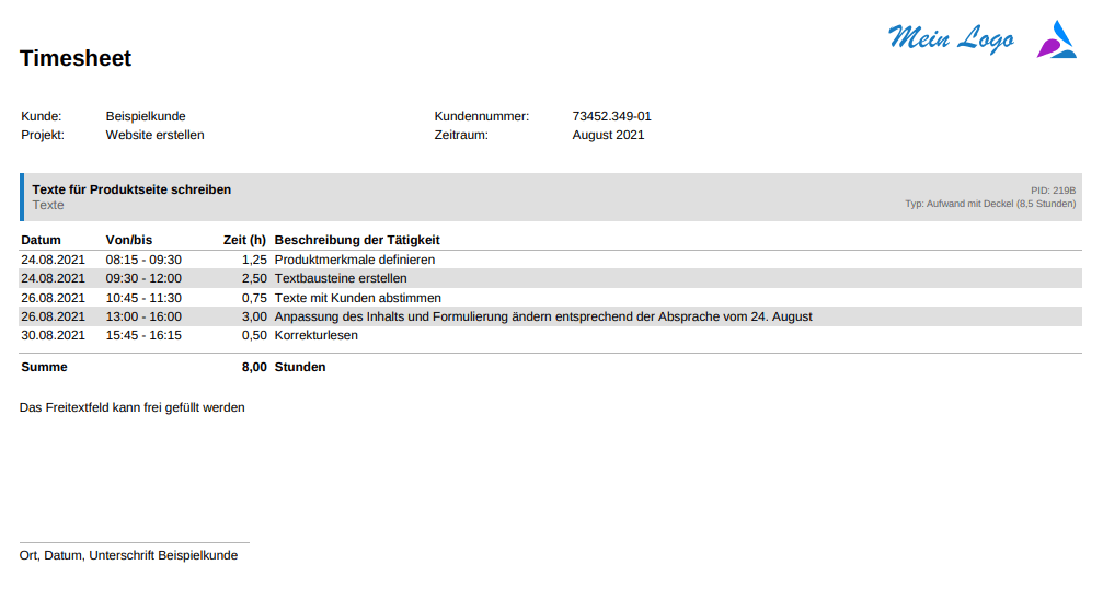 Timesheet as PDF