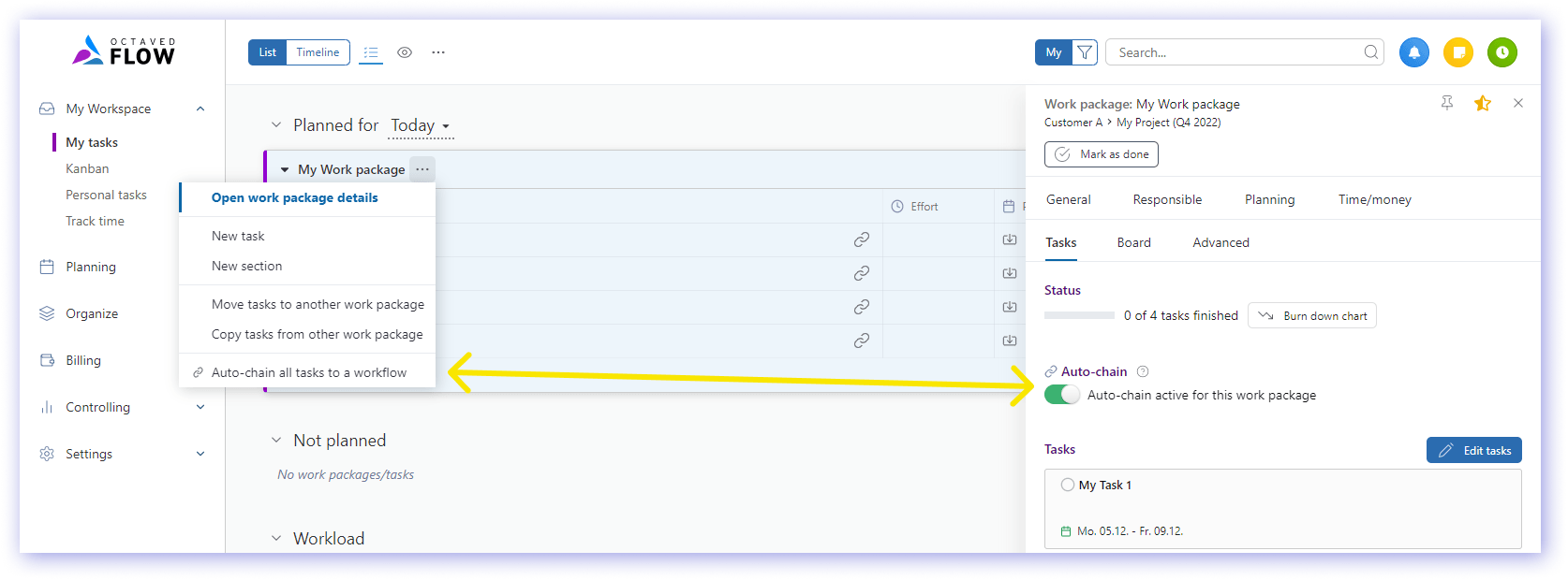 Auto-chain in work packages