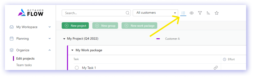 Tile view toggle for tasks in 'Edit Project'