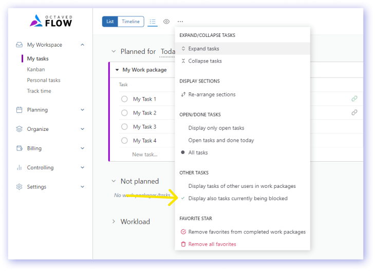 Display of tasks that are currently blocked