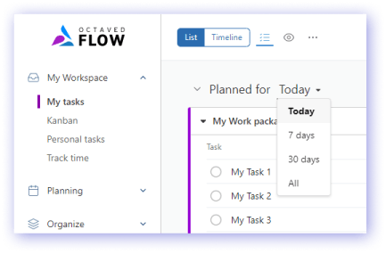 Easier time frame selection in 'My tasks'