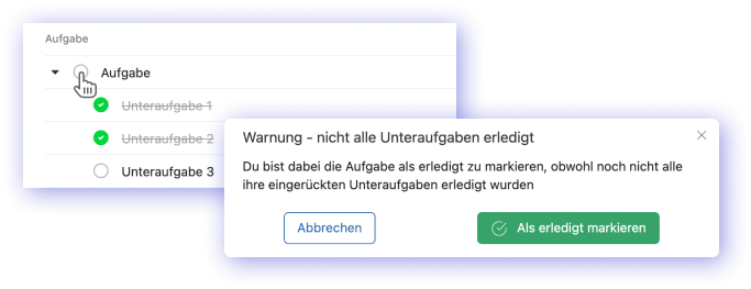 Marking tasks as done with unfinished sub tasks shows a warning