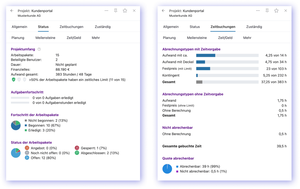 News status and time tracking tabs