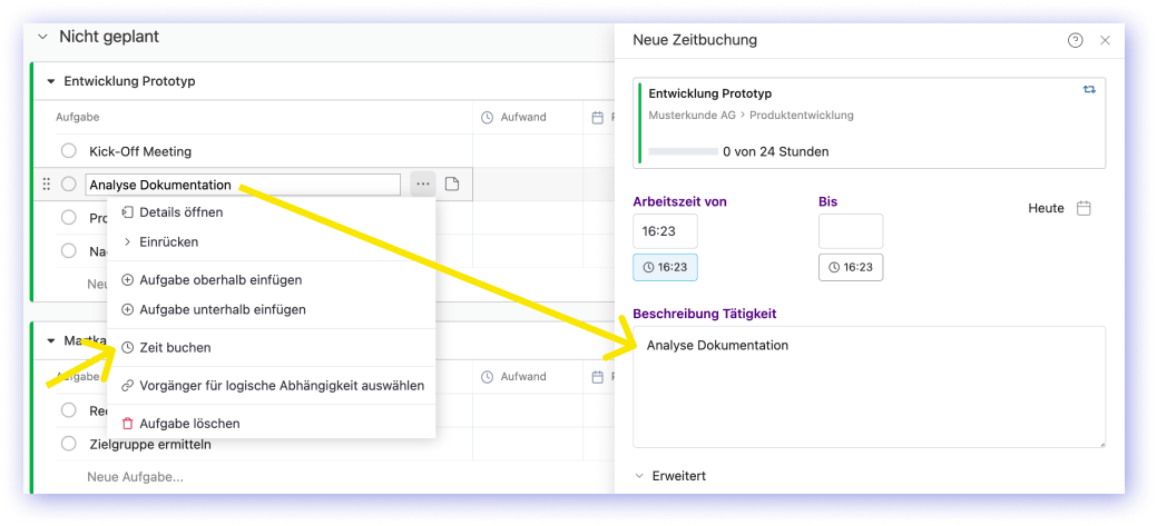 Track time directly from tasks to use the name as description