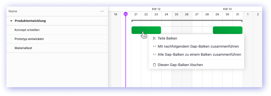 Gap-Balken Kontext-Menü