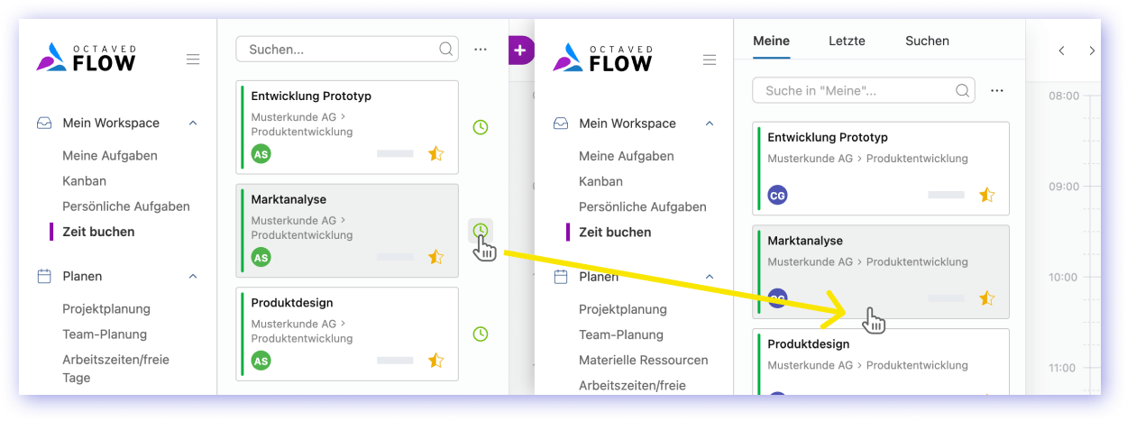 Vereinfachte Option Zeitbuchungen zu starten