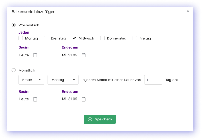 Recurring planning with gap bars dialog