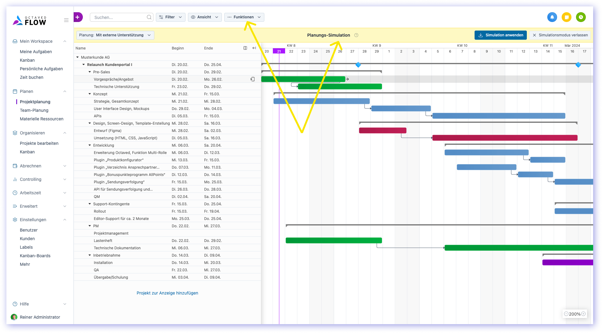 Simulation of project planning