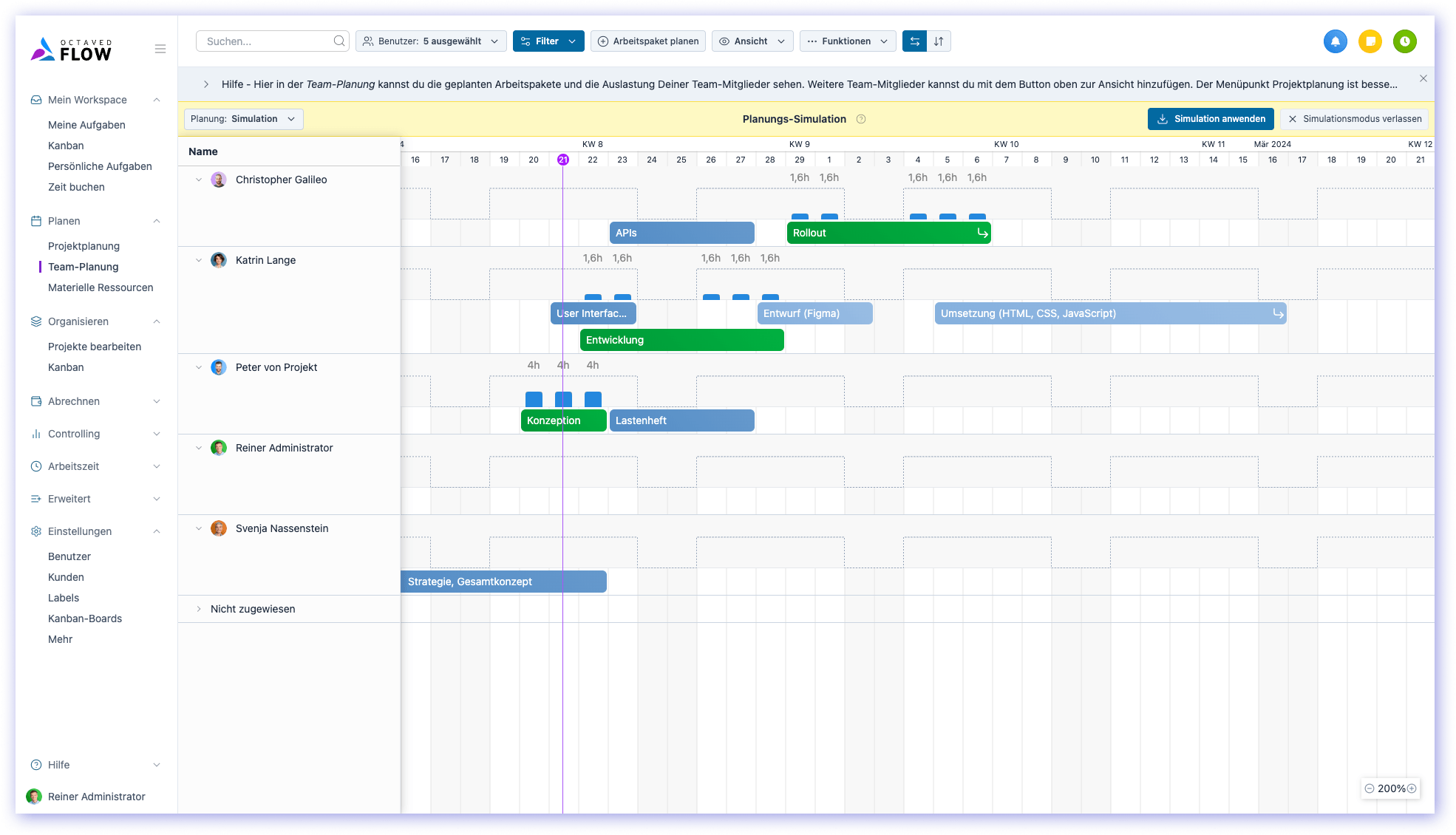 Simulation of team planning