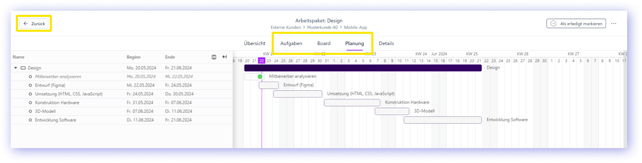 Integration of tasks, board and planning