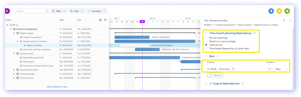 Fixed time period for task planning