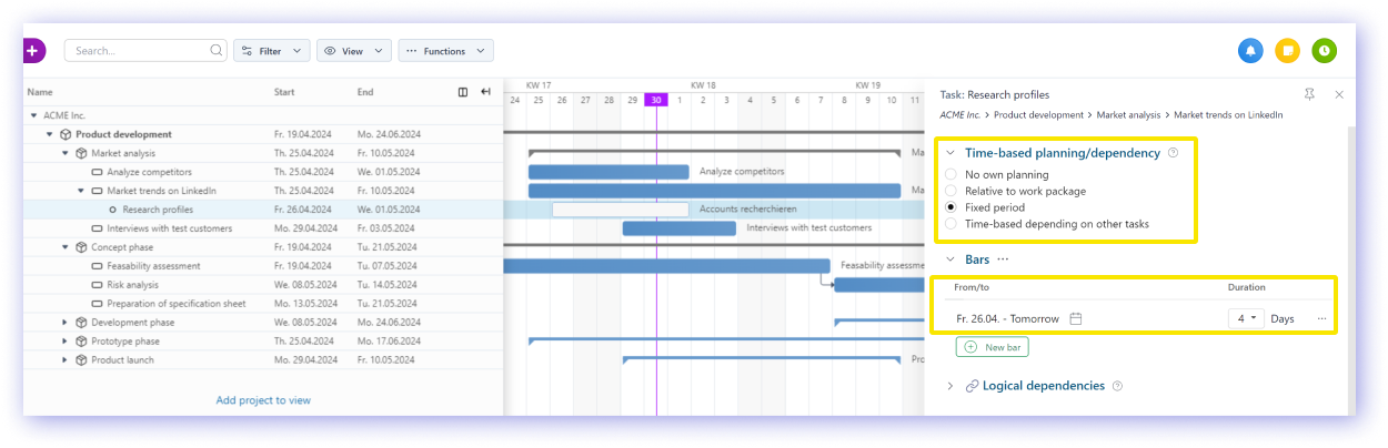 Fixed time period for task planning