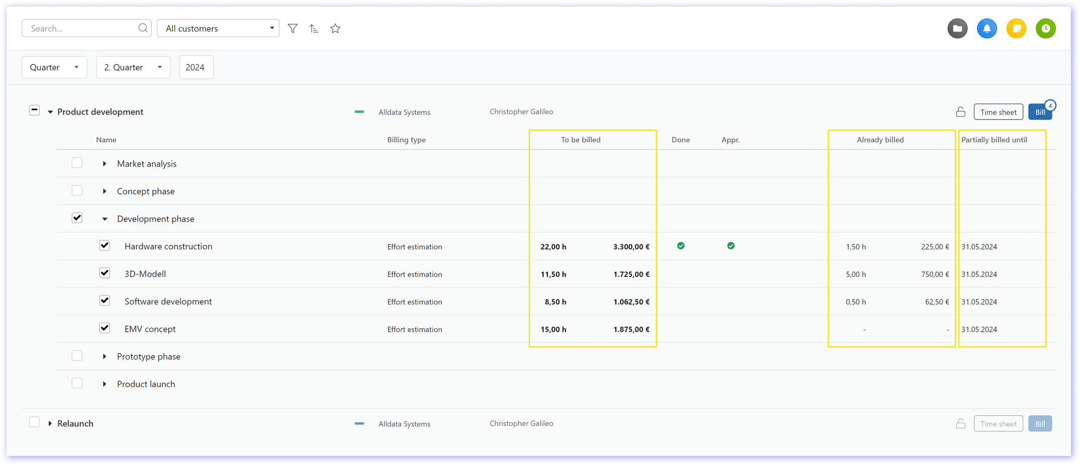 Optimized data fields in the billing export functions