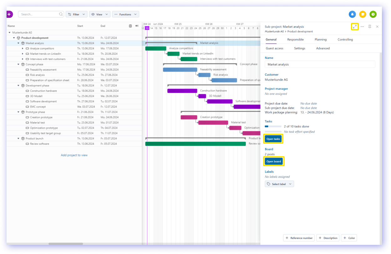 New detailed view for projects and subprojects