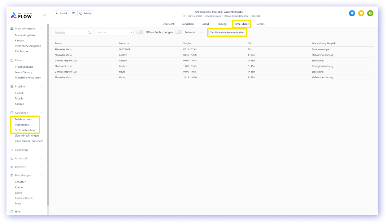 Book time for other users in timesheets