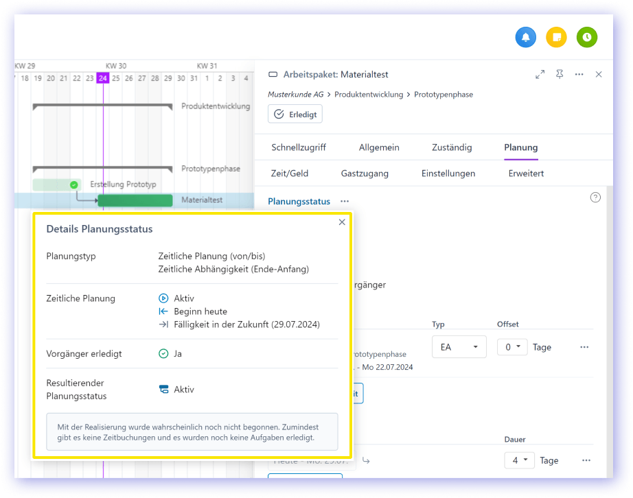 Info for determining the resulting planning status