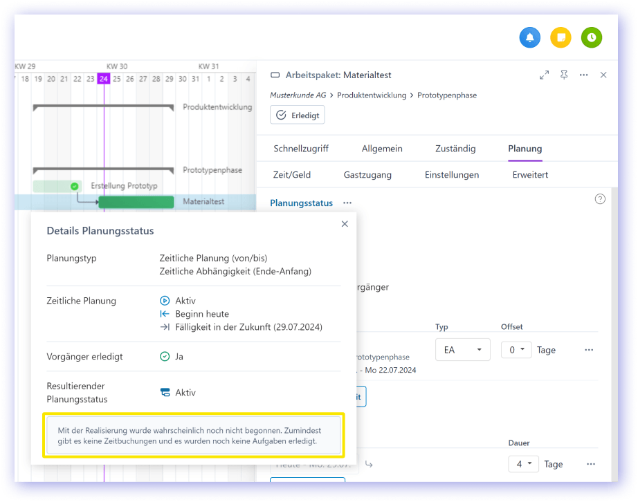 Info whether work package has been started