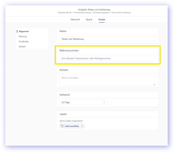 Reference number also for tasks