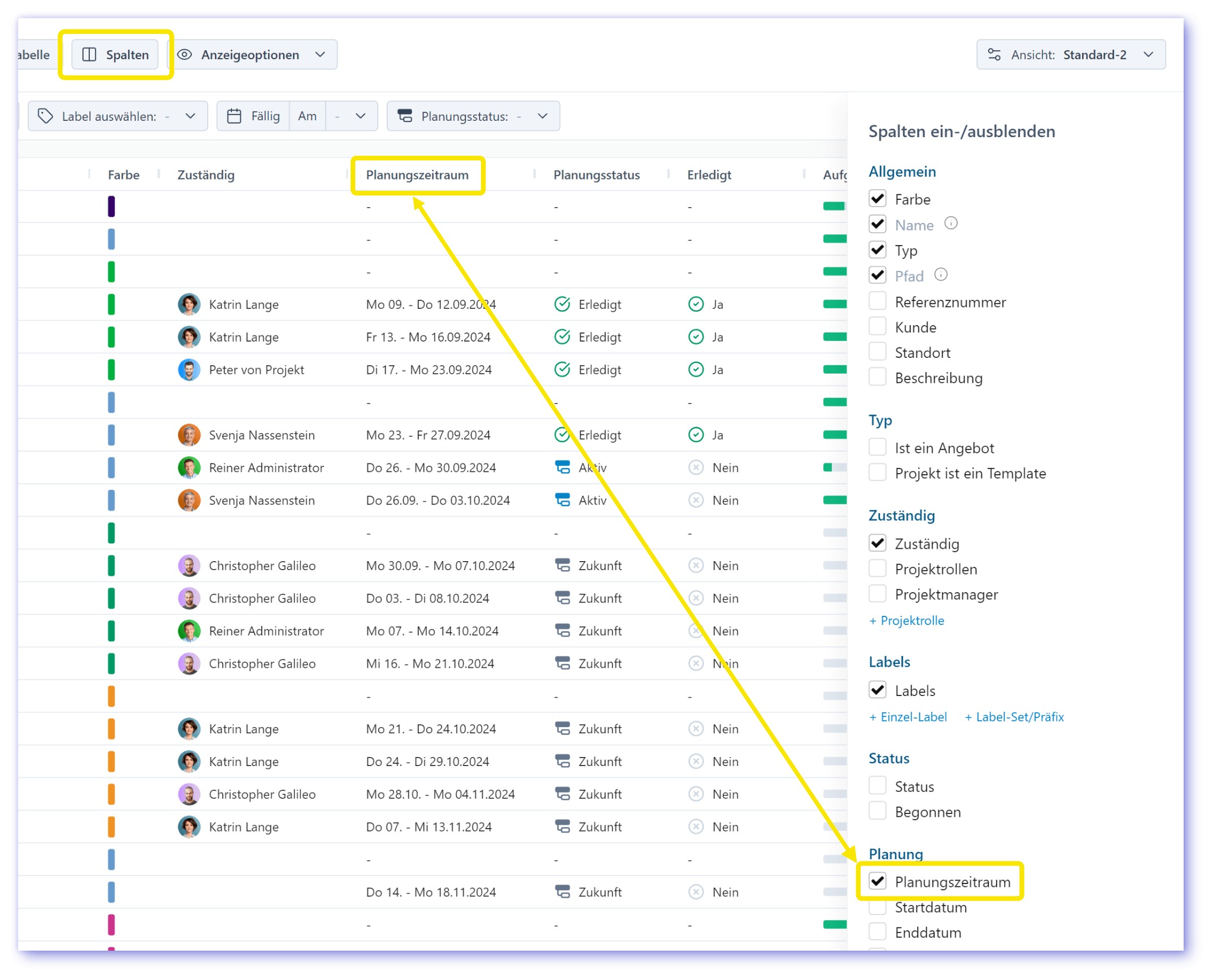 Show additional table columns