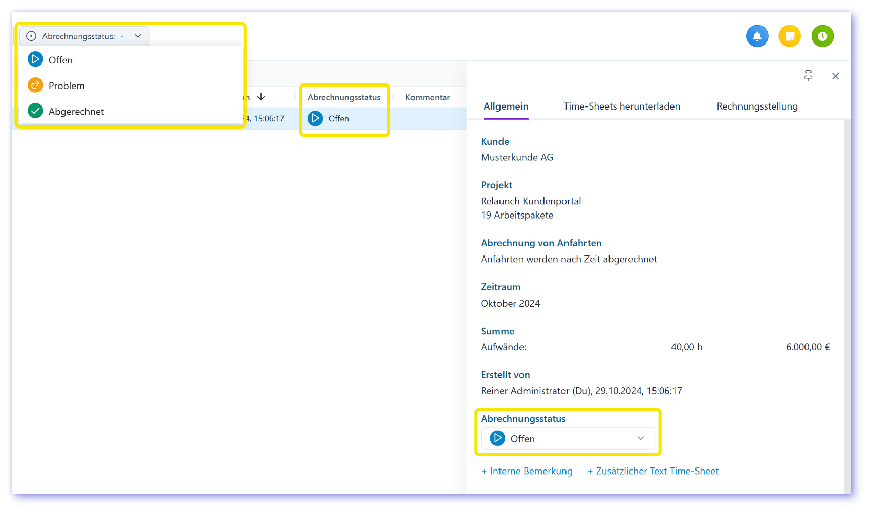 New feature Billing status with filter options