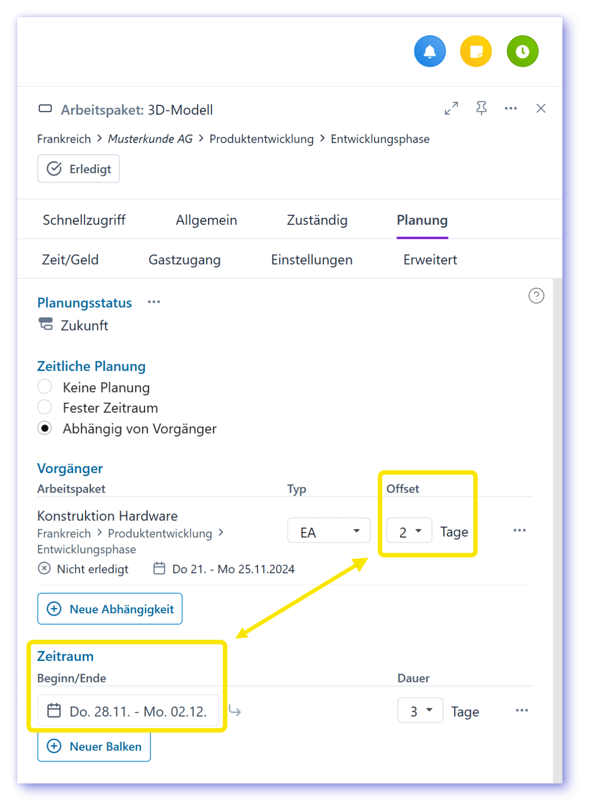New feature Change of planning period also possible with dependency