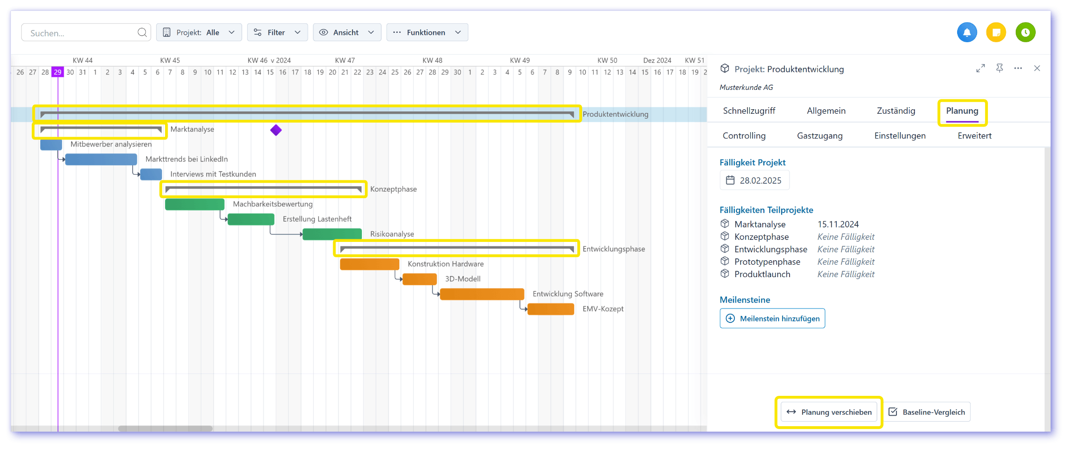 New feature Move the planning of an entire project