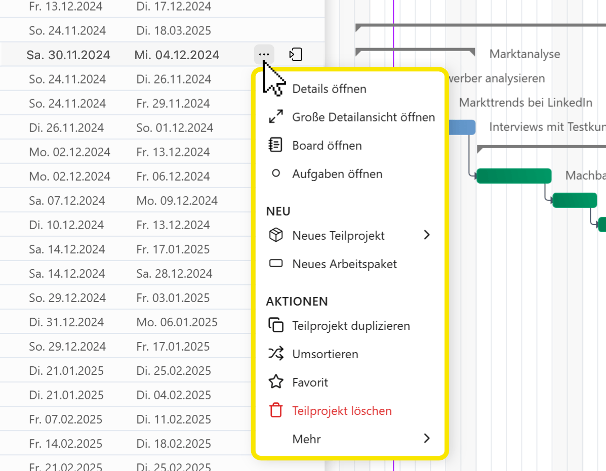 Streamlining der Kontext-Menüs