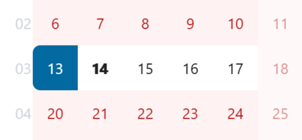 Highlighting of start and end date in the date selection