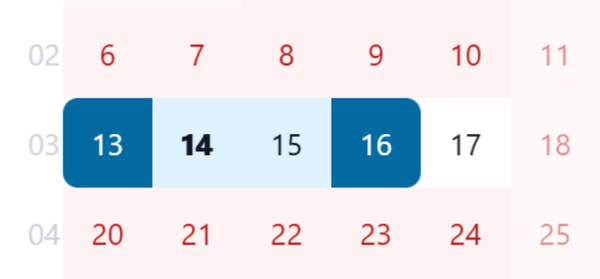 Highlighting of start and end date in the date selection