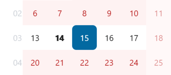 Highlighting of start and end date in the date selection
