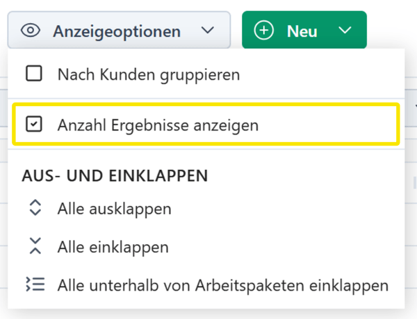 Anzahl der Ergebnisse anzeigen (Option)