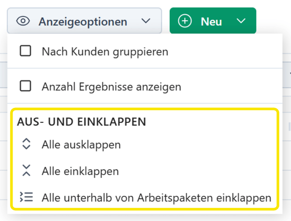 Ein- und Ausklappen in der Tabelle