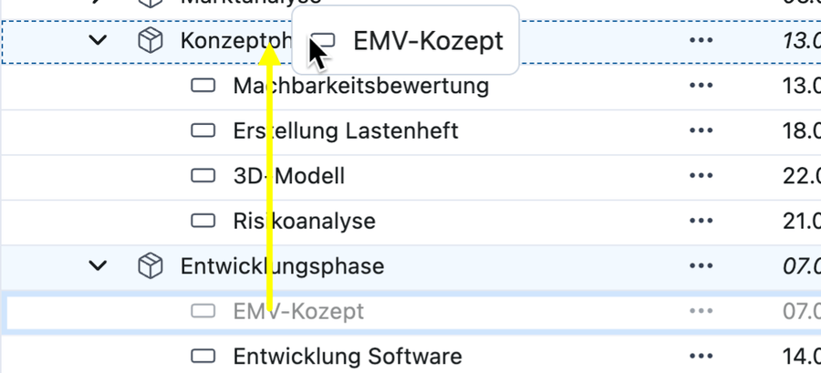 Move elements using drag & drop with the Shift key