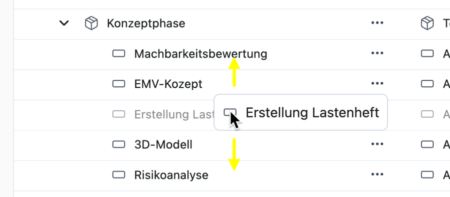 Sort directly in the table using drag & drop