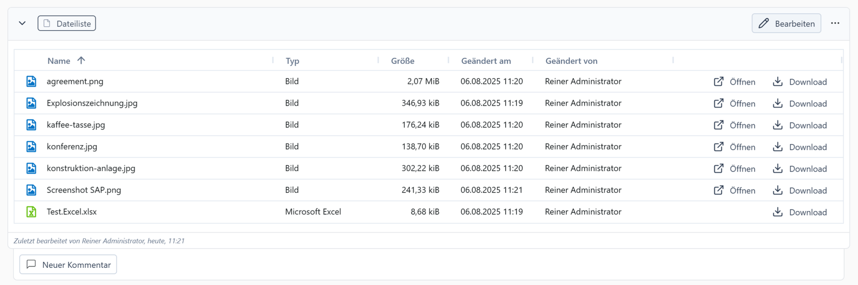 Tabellendarstellung für die Dateiliste