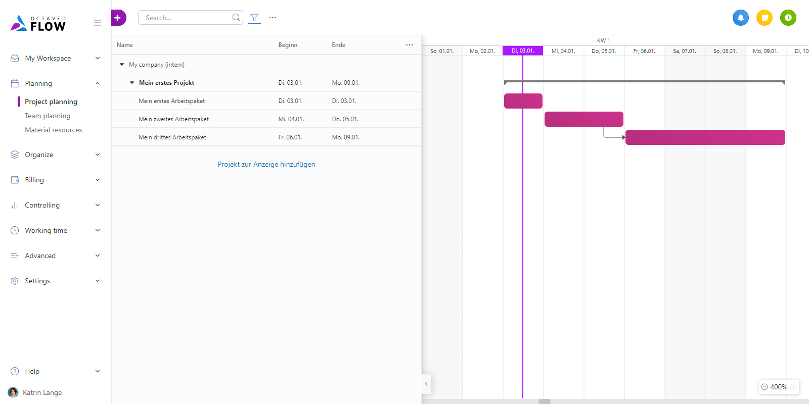 Project planning with Gantt