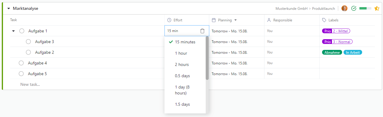 Estimate effort for a task