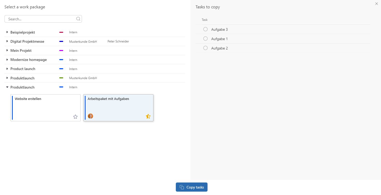 Copy tasks from another work package