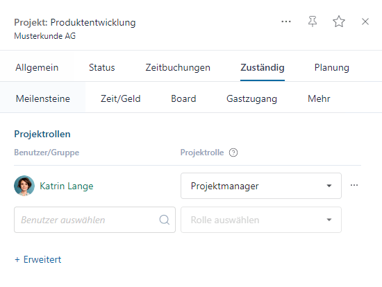 Detailsansicht Projektrollen
