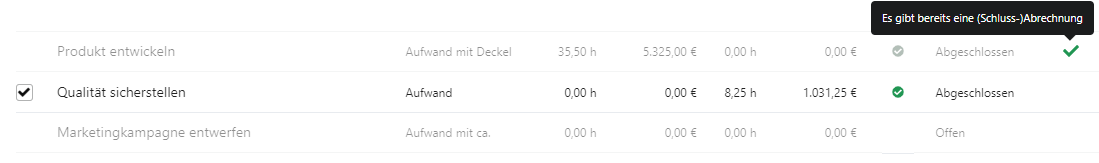The billing status of work packages in Octaved Flow