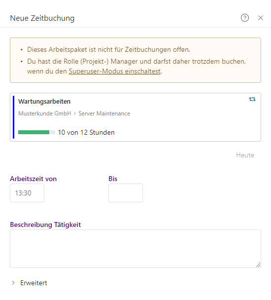 Der Superuser Modus bei Zeitbuchungen