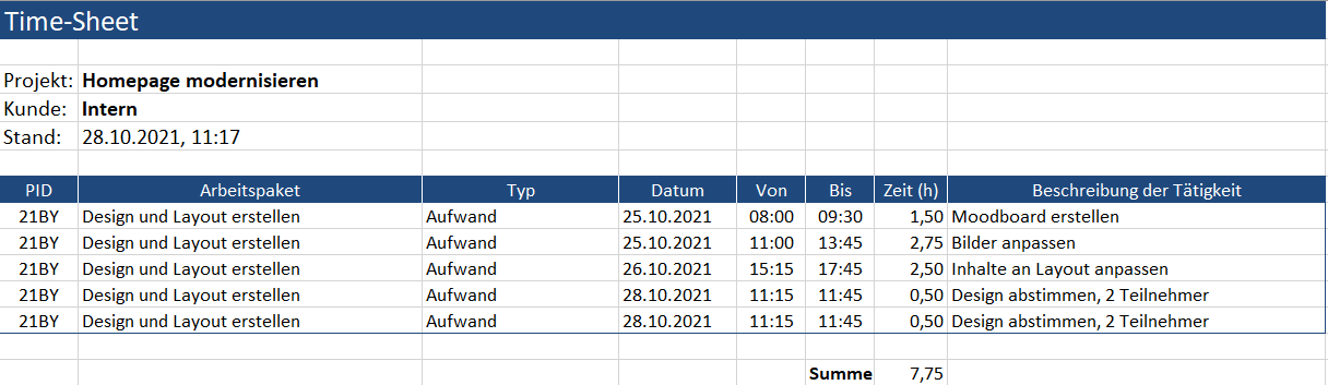 sample timesheet in Excel