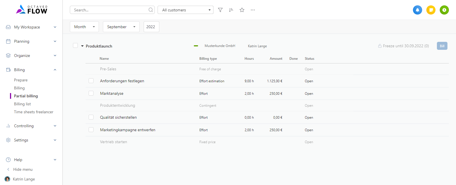 Overview of all partially billable projects