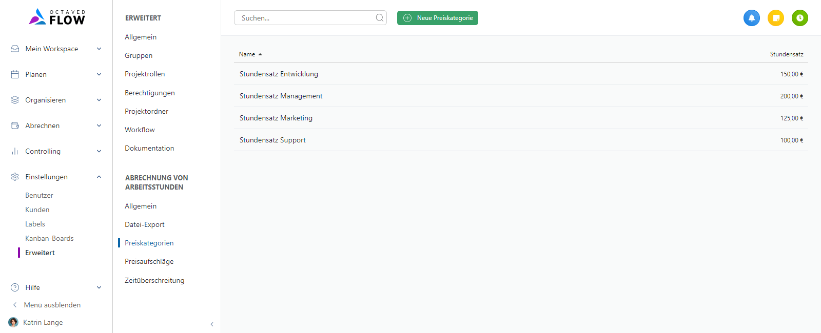 Price categories are centrally managed in Octaved Flow