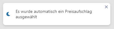 Hinweis für automatisch ausgewählten Preisaufschlag