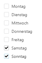 Wochentage für Preisaufschlag angeben
