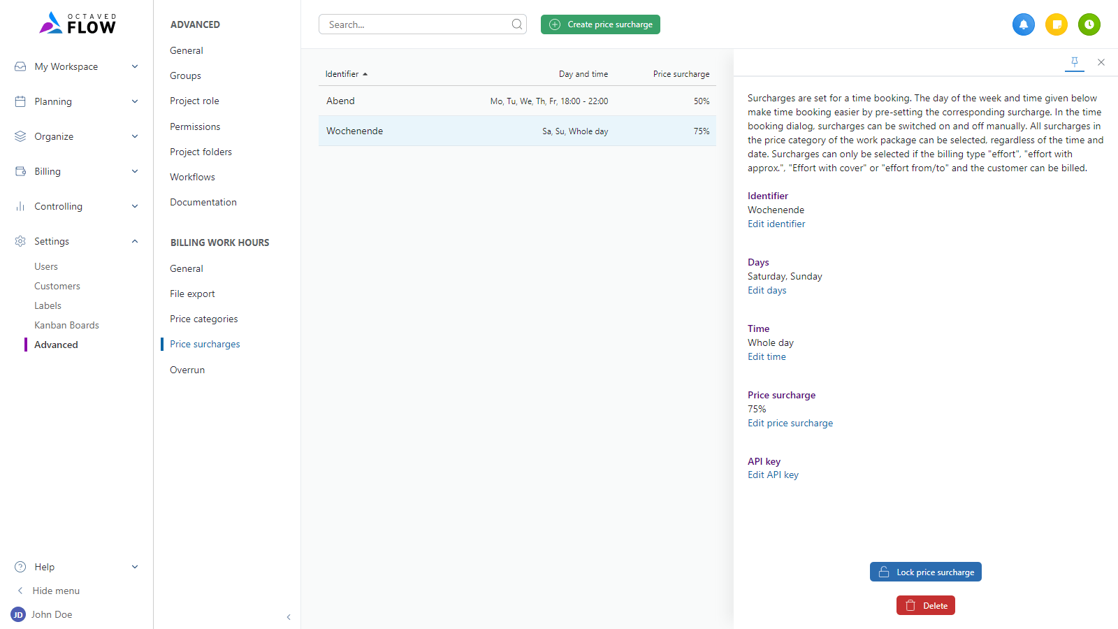Create and manage price surcharges