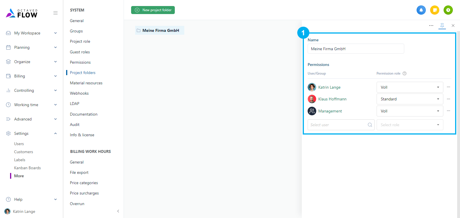 Projectfolder with permission roles