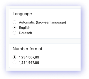 European number format with English language